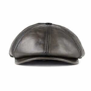 Vintage Leather Newsboy Hat Cabbie Beret Real Leather Ivy Hat Military Green